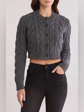 NWT FRAME Cropped Cable Button down Cardigan Sweater Gray Medium M